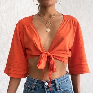 Cropped Tie Front Bali Top